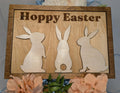 "Hoppy Easter" Bunny Wood Sign - Layered Spring Decor - 10x7" Framed Shelf Sign