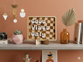 Good Vibes Only 3D Layered Wood Sign - Retro Wavy Checkerboard
