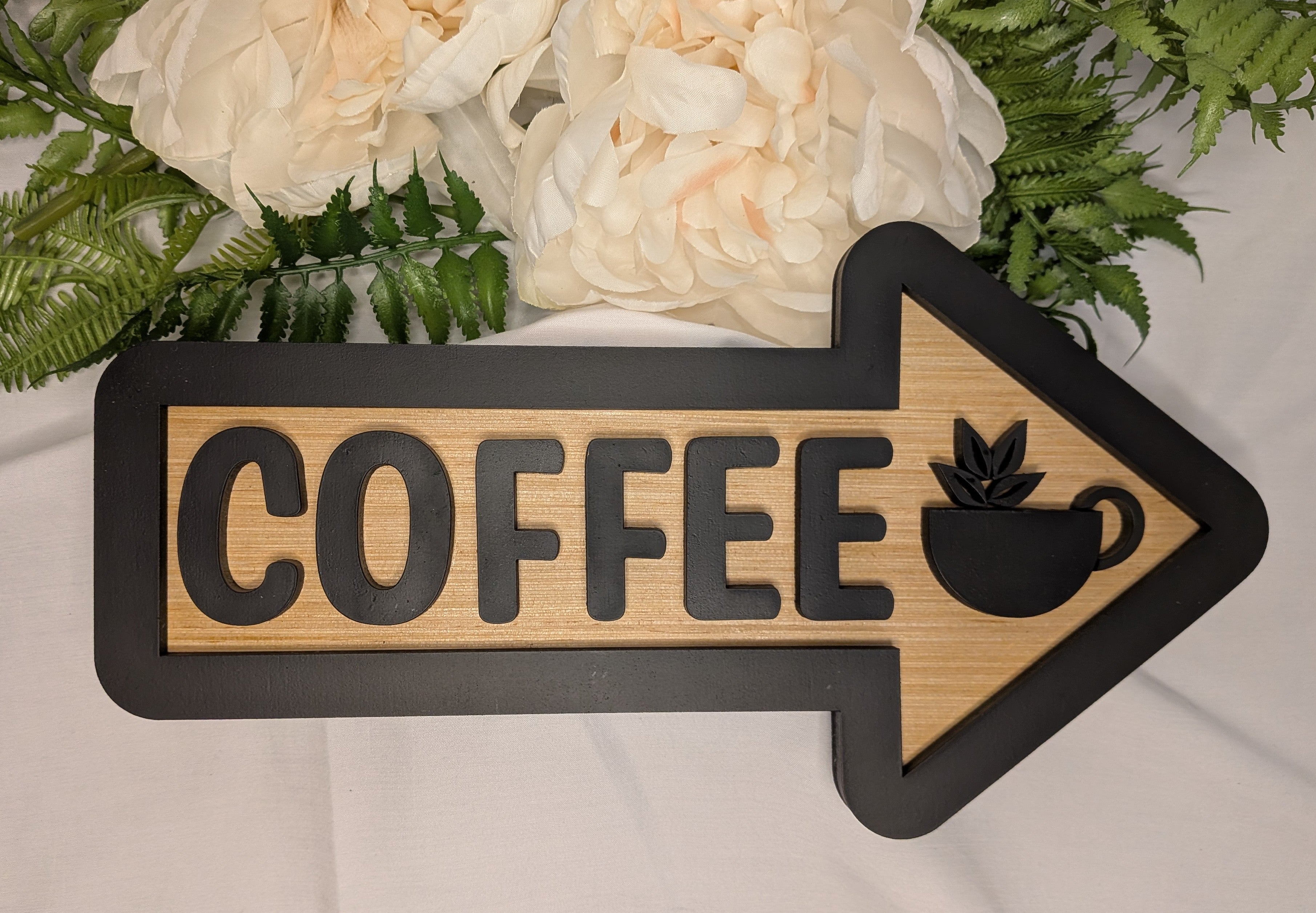 Coffee Arrow Sign, Farmhouse Kitchen Decor, Layered Wood Sign