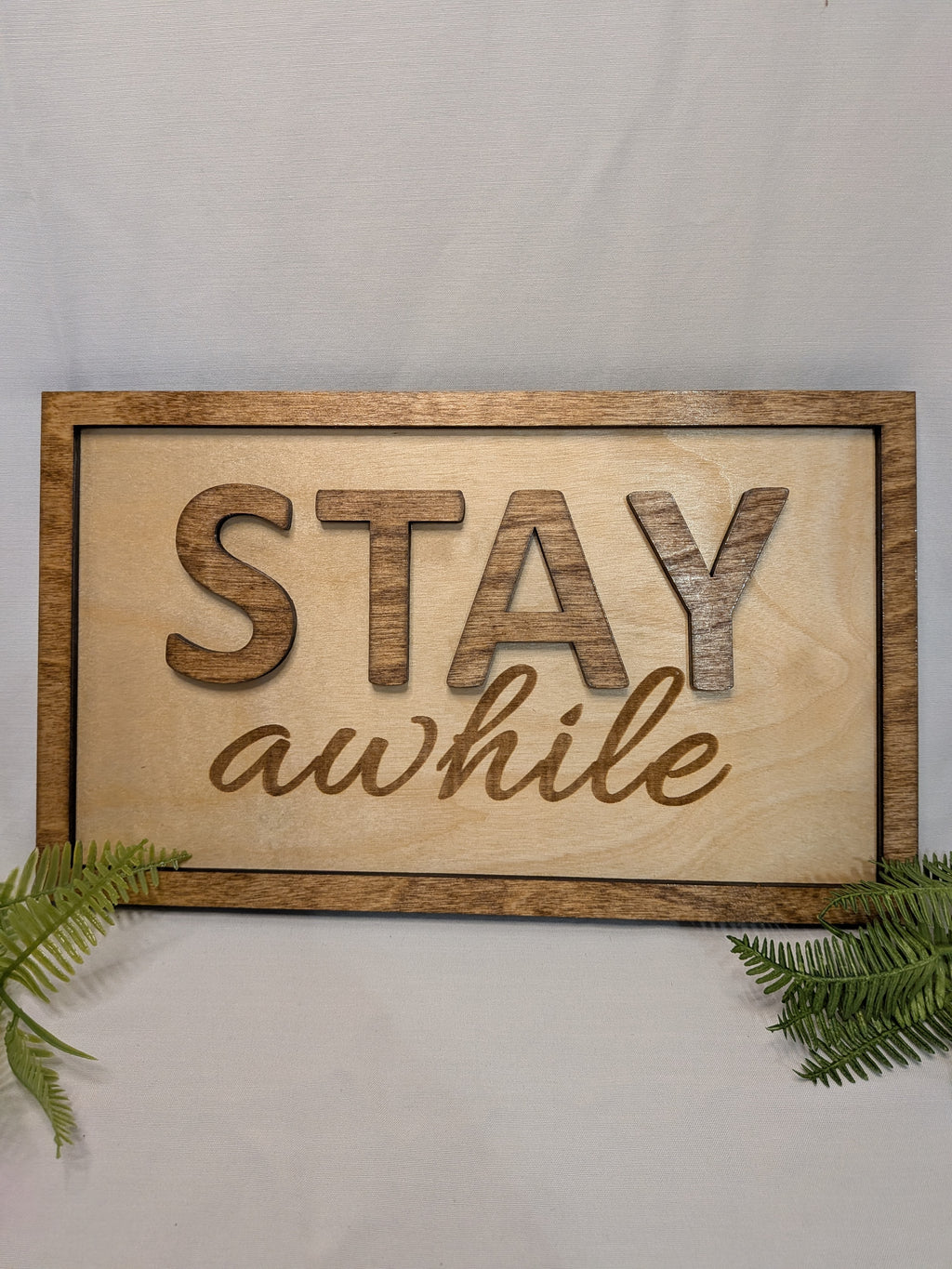 Stay Awhile 3D Layered Wood Sign - Framed Birch Wall Decor