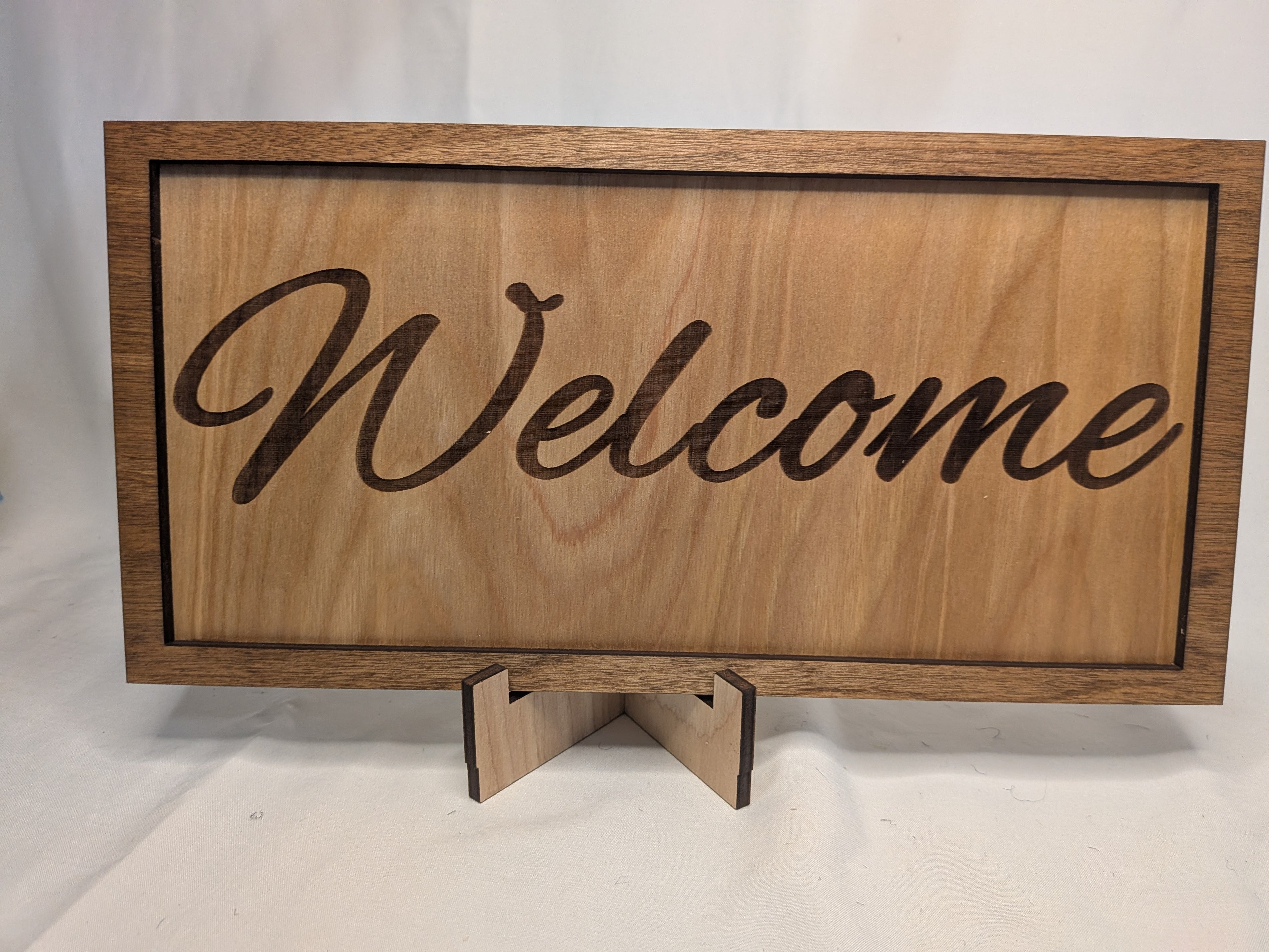 "Welcome" Engraved Script Wood Sign - Minimalist Birch Entryway Decor